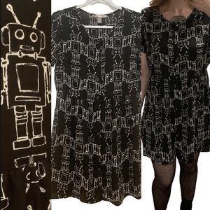 Robot Dress Short Black Button-Down Size S Women Forever 21 Chatbot AI Sci-fi